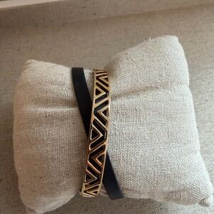 Stella & Dot Gold and Black Leather Wrap Bracelet